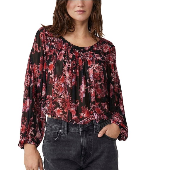 NWT Free People Up For Anything Western Floral Sheer Top - Picture 1 of 9